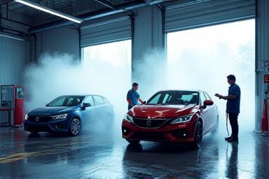 Star Auto Wash facility with cars being actively serviced by staff