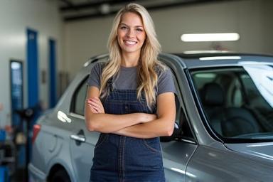 Happy customer proudly posing with their freshly cleaned and shining vehicle